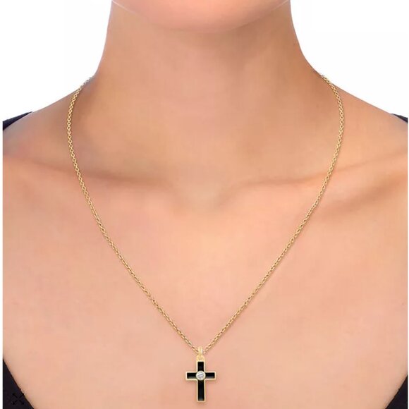 Black Cross Crystal Enamel Necklace and Earring for everyday wear Set, 3-Piece - Picture 2 of 5